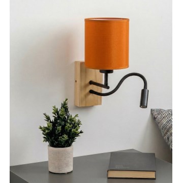 Brilagi - Lámpara de pared LED flexible NUBILA WOOD 1xE27/25W/230V + LED/3W roble/negro/naranja