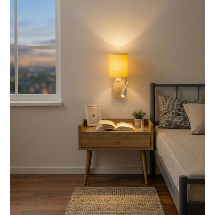 Brilagi - Lámpara de pared LED flexible NUBILA WOOD 1xE27/25W/230V + LED/3W roble/blanco/amarillo