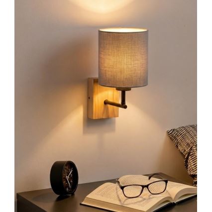 Brilagi - Lámpara de pared NUBILA WOOD 1xE27/25W/230V roble/negro/gris claro