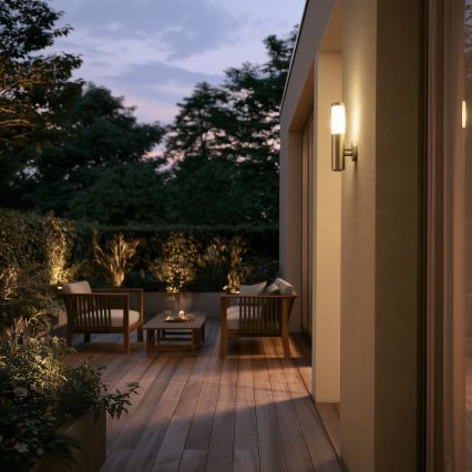 BRILAGI - Lámpara de pared exterior ELIA con sensor 1x E27/20W/230V IP44 cromo mate