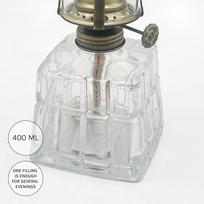 Brilagi - Lámpara de petróleo MERLIN transparente/dorada/pátina