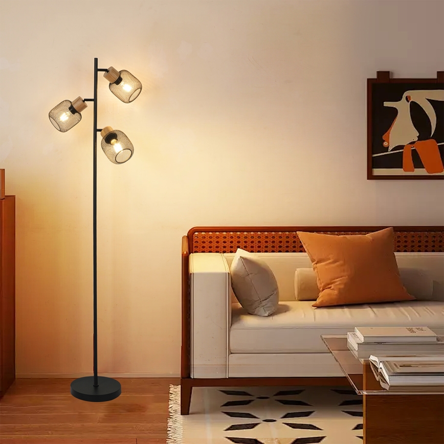 Brilagi - Lámpara de pie BASKLITE 3xE27/15W/230V madera/negro
