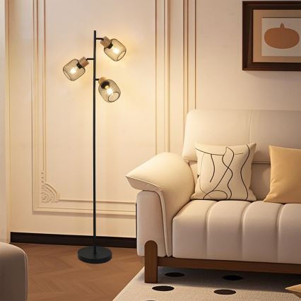 Brilagi - Lámpara de pie BASKLITE 3xE27/15W/230V madera/negro