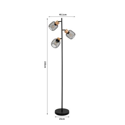 Brilagi - Lámpara de pie BASKLITE 3xE27/15W/230V madera/negro