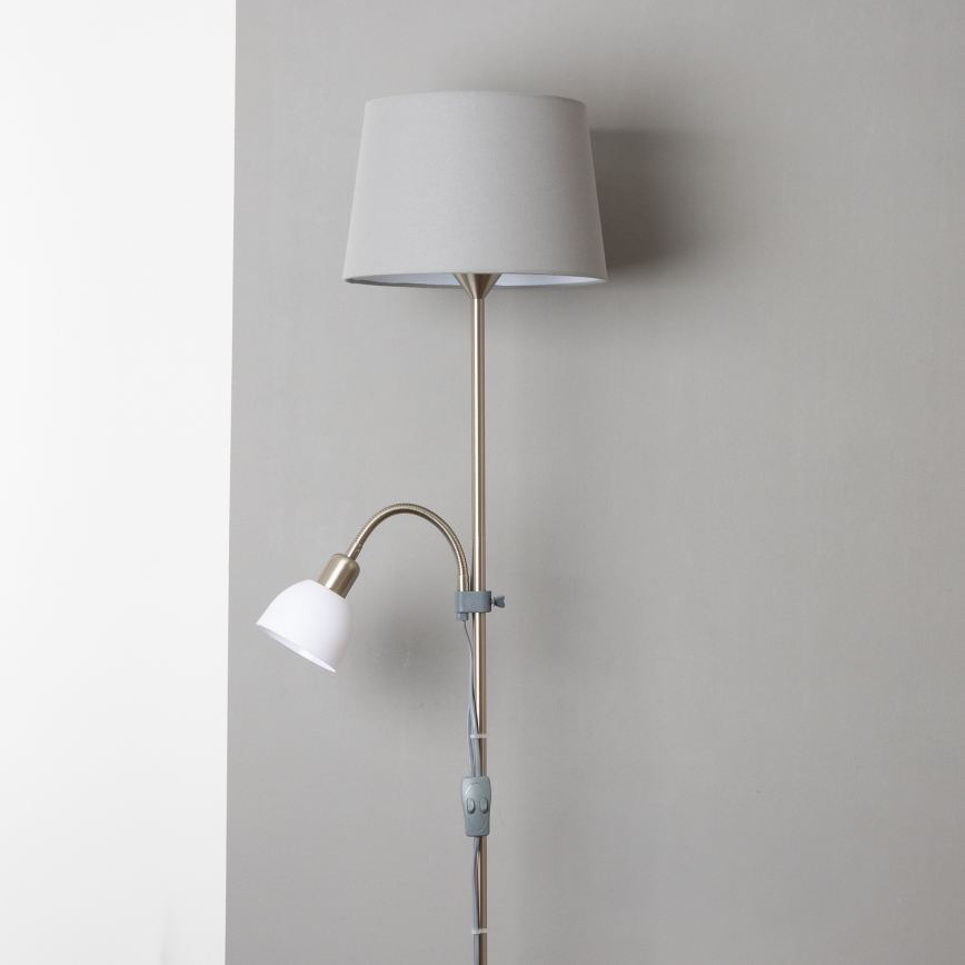 Brilagi - Lámpara de pie CERIA 1xE27/100W/230V + 1xE14/25W cromo mate/gris