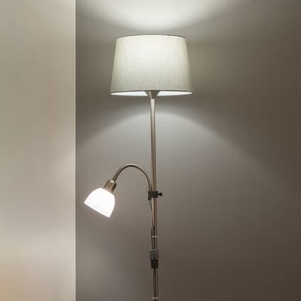 Brilagi - Lámpara de pie CERIA 1xE27/100W/230V + 1xE14/25W cromo mate/gris