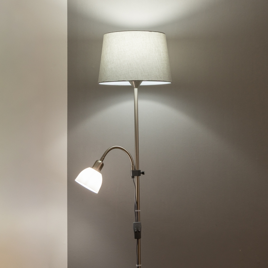Brilagi - Lámpara de pie CERIA 1xE27/100W/230V + 1xE14/25W cromo mate/gris