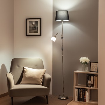 Brilagi - Lámpara de pie CERIA 1xE27/100W/230V + 1xE14/25W cromo mate/negro