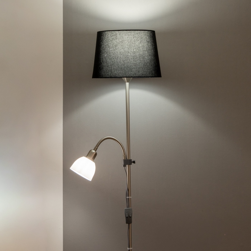 Brilagi - Lámpara de pie CERIA 1xE27/100W/230V + 1xE14/25W cromo mate/negro