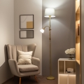 Brilagi - Lámpara de pie CERIA, 1xE27/100W/230V + 1xE14/25W, dorada/gris