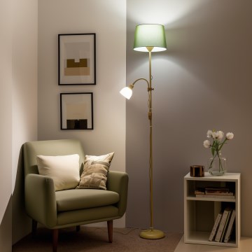 Brilagi - Lámpara de pie CERIA 1xE27/100W/230V + 1xE14/25W dorada/verde