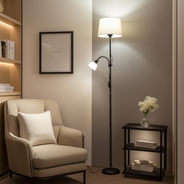 Brilagi - Lámpara de pie CERIA 1xE27/100W/230V + 1xE14/25W negra/beige