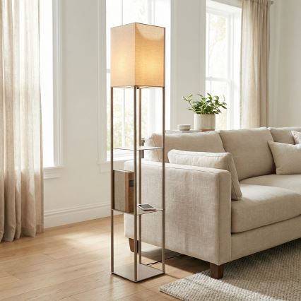 BRILAGI - Lámpara de pie con repisas GRADUS 1xE27/40W/230V 150 cm gris/beige