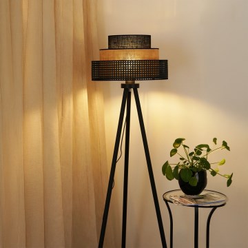 Brilagi - Lámpara de pie DAKOTA LUNETA 1xE27/15W/230V negra/rattán