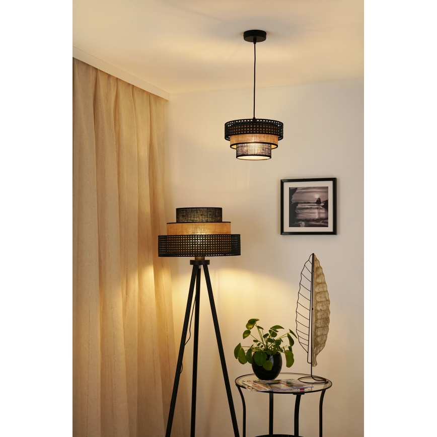 Brilagi - Lámpara de pie DAKOTA LUNETA 1xE27/15W/230V negra/rattán