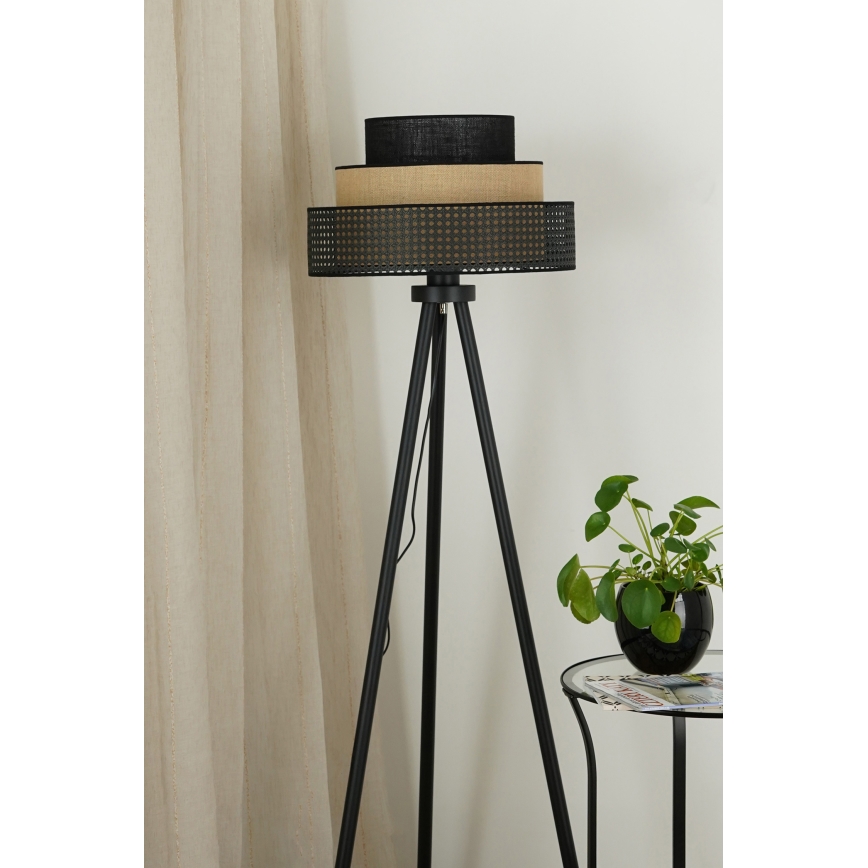 Brilagi - Lámpara de pie DAKOTA LUNETA 1xE27/15W/230V negra/rattán