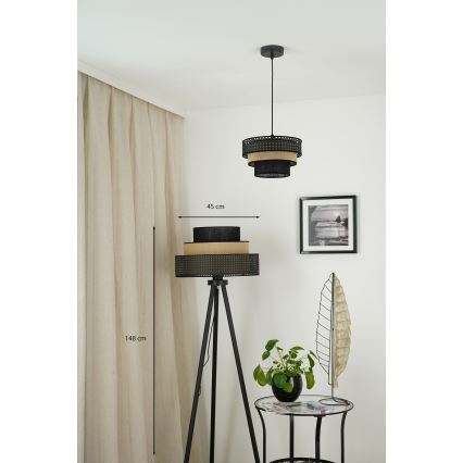 Brilagi - Lámpara de pie DAKOTA LUNETA 1xE27/15W/230V negra/rattán