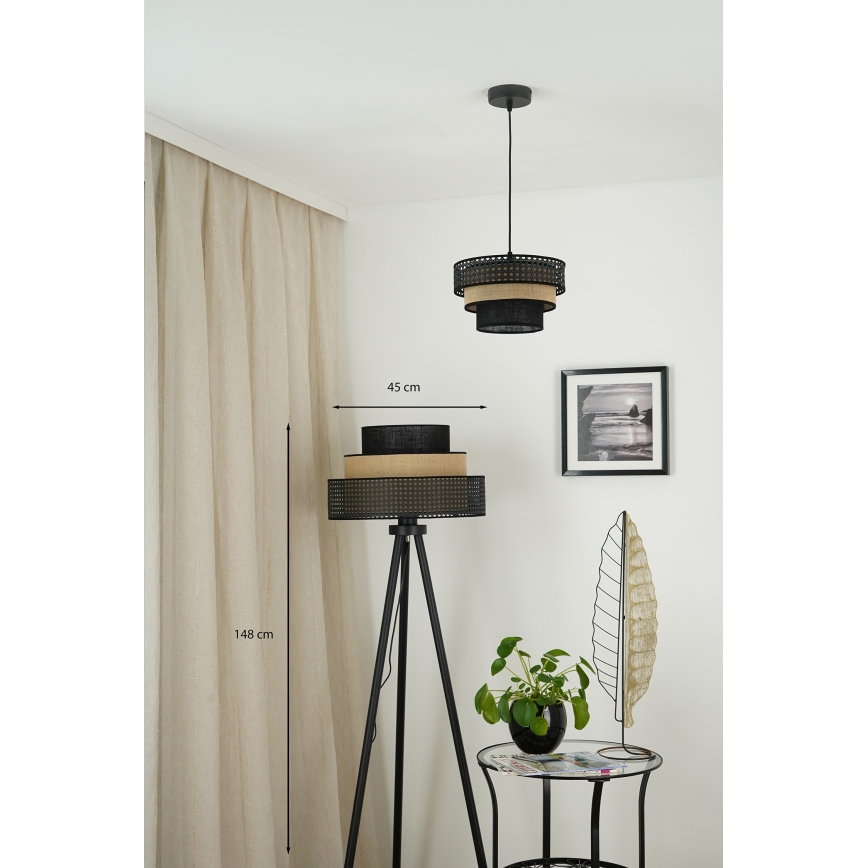 Brilagi - Lámpara de pie DAKOTA LUNETA 1xE27/15W/230V negra/rattán
