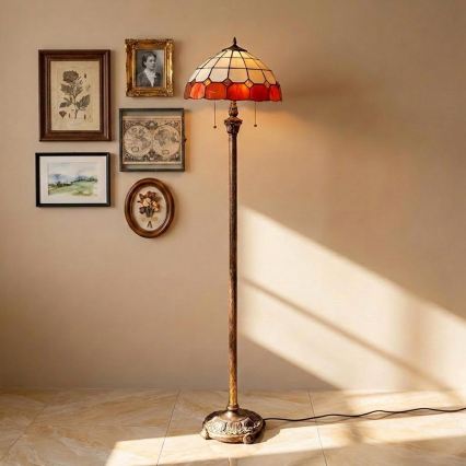 Brilagi - Lámpara de pie estilo Tiffany con vitral SIENNA 2xE27/60W/230V