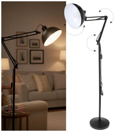 Brilagi - Lámpara de pie flexible TASKER, 1 x E27 (60 W), 230 V, 157 cm, negra