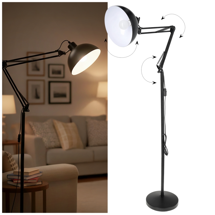 Brilagi - Lámpara de pie flexible TASKER, 1 x E27 (60 W), 230 V, 157 cm, negra