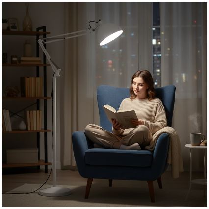 Brilagi - Lámpara de pie flexible TASKER 1xE27/60W/230V 157 cm blanca