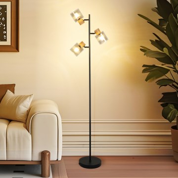 Brilagi - Lámpara de pie HYGGE 3xE14/15W/230V madera/ahumado
