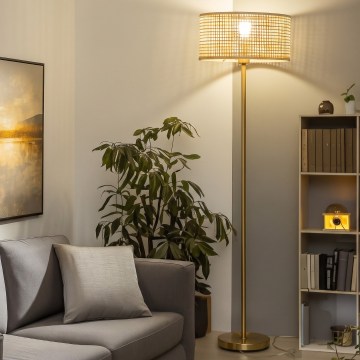 Brilagi - Lámpara de pie LED CERIA 1xE27/20W/230V Ø 40 cm bambú/dorada