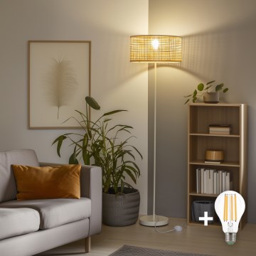 Brilagi - Lámpara de pie LED CERIA 1xE27/40W/230V Ø 25 cm bambú/blanco