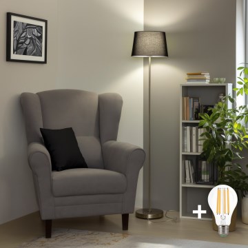 Brilagi - Lámpara de pie LED CERIA 1xE27/40W/230V Ø 30 cm negra/cromo mate