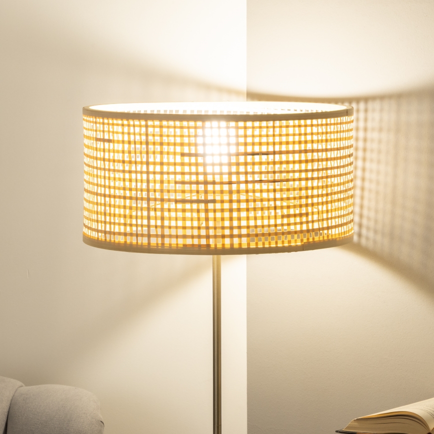 Brilagi - Lámpara de pie LED CERIA 1xE27/40W/230V Ø 40 cm bambú/cromo mate