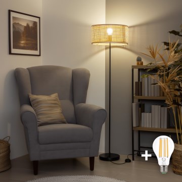 Brilagi - Lámpara de pie LED CERIA 1xE27/40W/230V Ø 40 cm bambú/negro