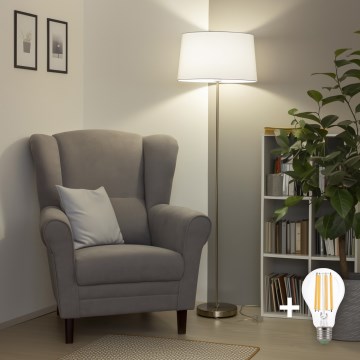 Brilagi - Lámpara de pie LED CERIA 1xE27/40W/230V Ø 45 cm blanco/cromo mate