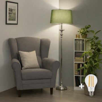 Brilagi - Lámpara de pie LED CERIA 1xE27/60W/230V diámetro 45 cm cromado brillante/verde