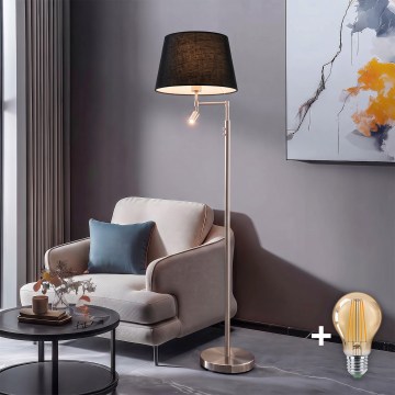 BRILAGI - Lámpara de pie LED CERIA 1xE27/60W/230V + LED/2,1W diámetro 30 cm cromo mate/negro