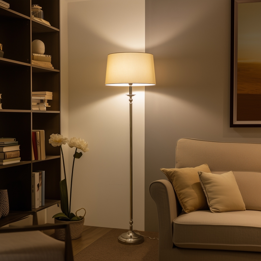 Brilagi - Lámpara de pie LED CERIA 1xE27/60W/230V Ø 45 cm cromo brillante/beige