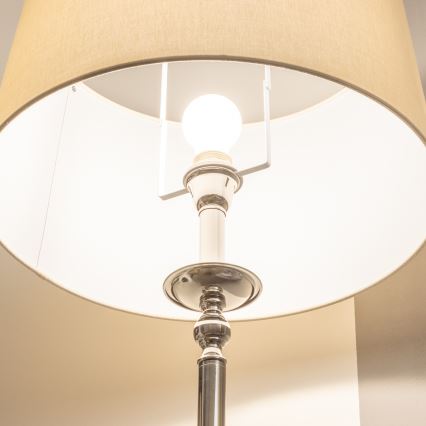 Brilagi - Lámpara de pie LED CERIA 1xE27/60W/230V Ø 45 cm cromo brillante/beige