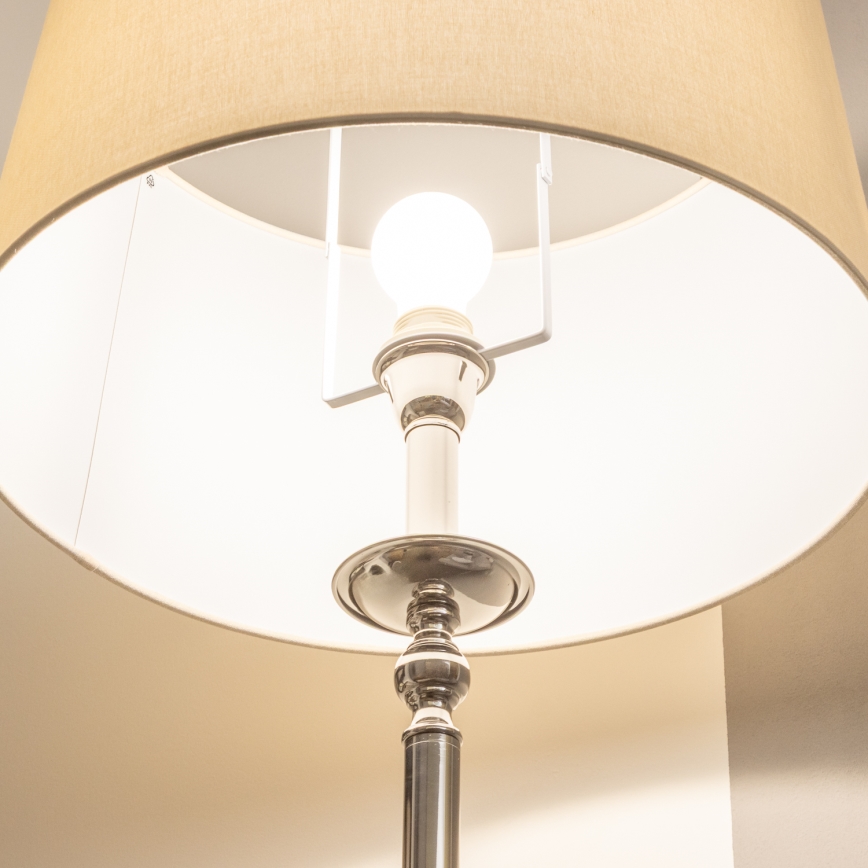 Brilagi - Lámpara de pie LED CERIA 1xE27/60W/230V Ø 45 cm cromo brillante/beige
