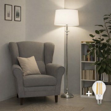 Brilagi - Lámpara de pie LED CERIA 1xE27/60W/230V Ø 45 cm cromo brillante/blanco