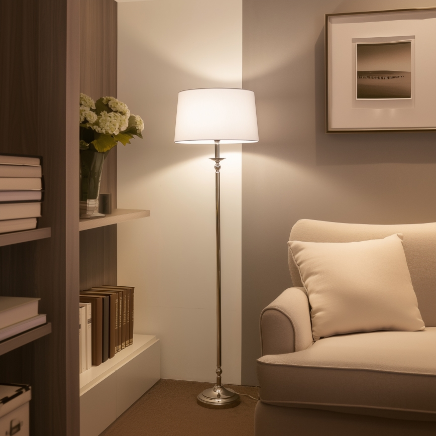 Brilagi - Lámpara de pie LED CERIA 1xE27/60W/230V Ø 45 cm cromo brillante/blanco