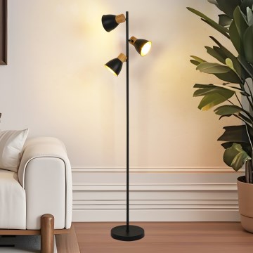 Brilagi - Lámpara de pie ODENSE 3xE14/10W/230V madera/negra