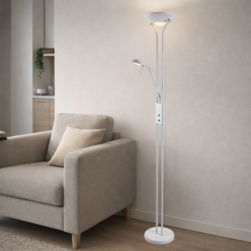 Brilagi - Lámpara de pie regulable SCARLETT 1xR7s/230W/230V + 1xG9/40W blanca