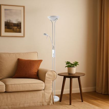 Brilagi - Lámpara de pie regulable SCARLETT 1xR7s/230W/230V + 1xG9/40W blanca