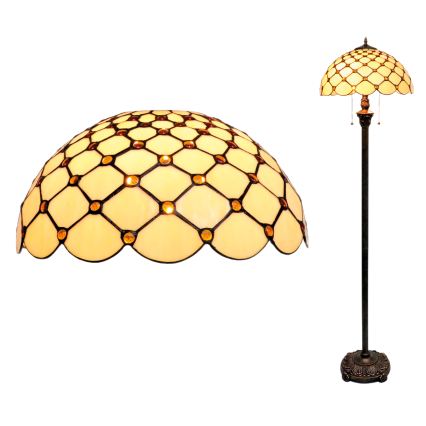 BRILAGI - Lámpara de pie Tiffany con vitral IVORY SMOOTH 2xE27/60W/230V