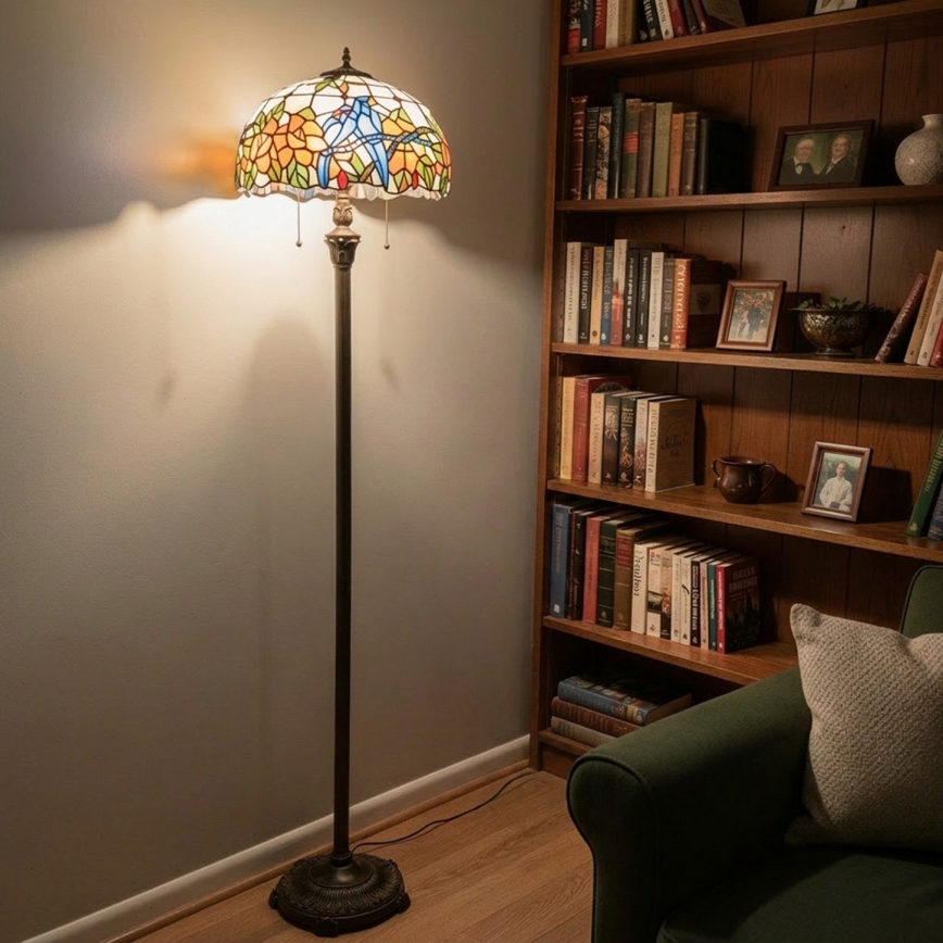 Brilagi - Lámpara de pie Tiffany con vitral JUNGLE 2xE27/60W/230V