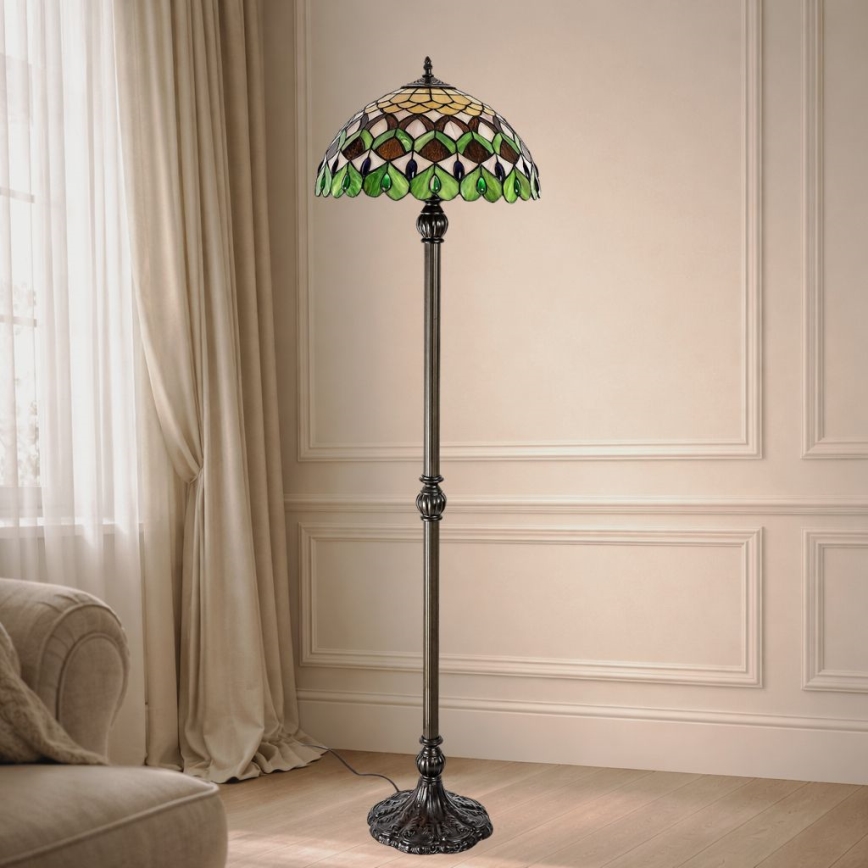 Brilagi - lámpara de pie Tiffany de vitral MARGARET 2xE27/60W/230V