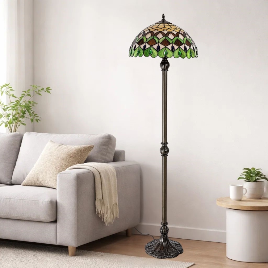 Brilagi - lámpara de pie Tiffany de vitral MARGARET 2xE27/60W/230V