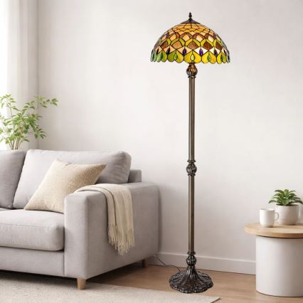 Brilagi - lámpara de pie Tiffany de vitral MARGARET 2xE27/60W/230V