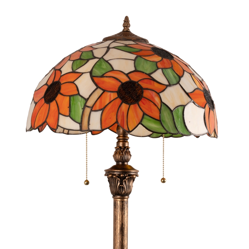 Brilagi - Lámpara de pie Tiffany de vitral SUNFLOWER 2xE27/60W/230V