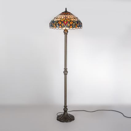 Brilagi - Lámpara de pie Tiffany LUISA, pantalla de vitral, 2xE27/60W/230V